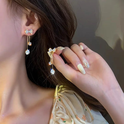 1Pair Korean Style Long Imitation Pearl Tassel Dangle Earrings For Women Trendy Full Crystal Fringe Drop Earring Vintage Jewelry