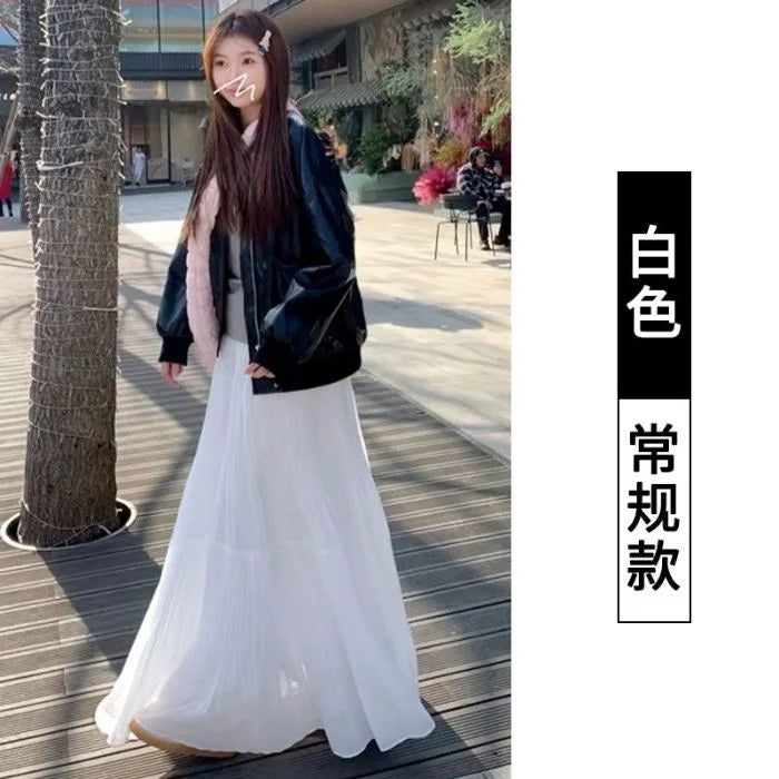 Sweet Purple Pleated High Waist A- Line Long Skirt Women's Fashion Spring Summer New Style Slimming Hip Covering Half-length S..