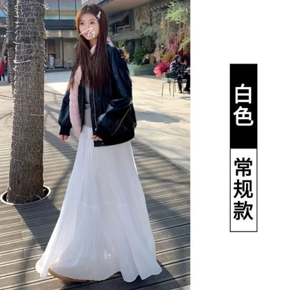 Sweet Purple Pleated High Waist A- Line Long Skirt Women's Fashion Spring Summer New Style Slimming Hip Covering Half-length S..