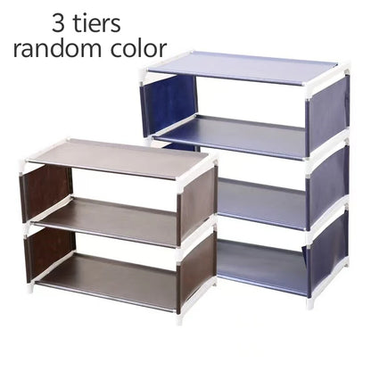 3/4 Layer Random Color Fabric Home Assembly Shoe Rack Living Room Bedroom Solid Color Simple Non-woven Fabric Shoe Storage Rack
