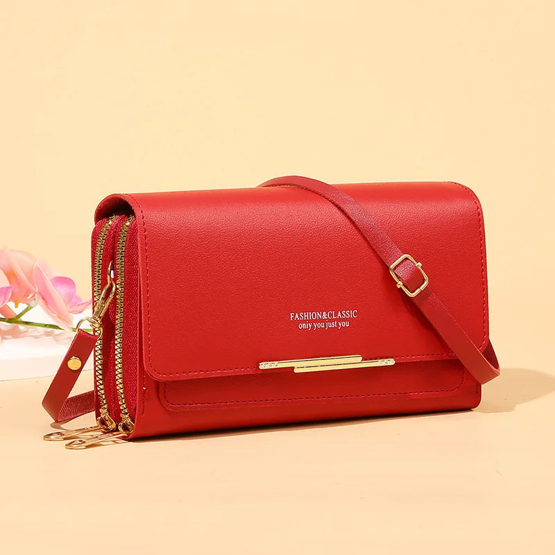 New Women Long Wallet Money Clutch Handbag Korean Large Capacity Multifunctional Shoulder Bag Hand Bag Zipper Purse Mobile Bag