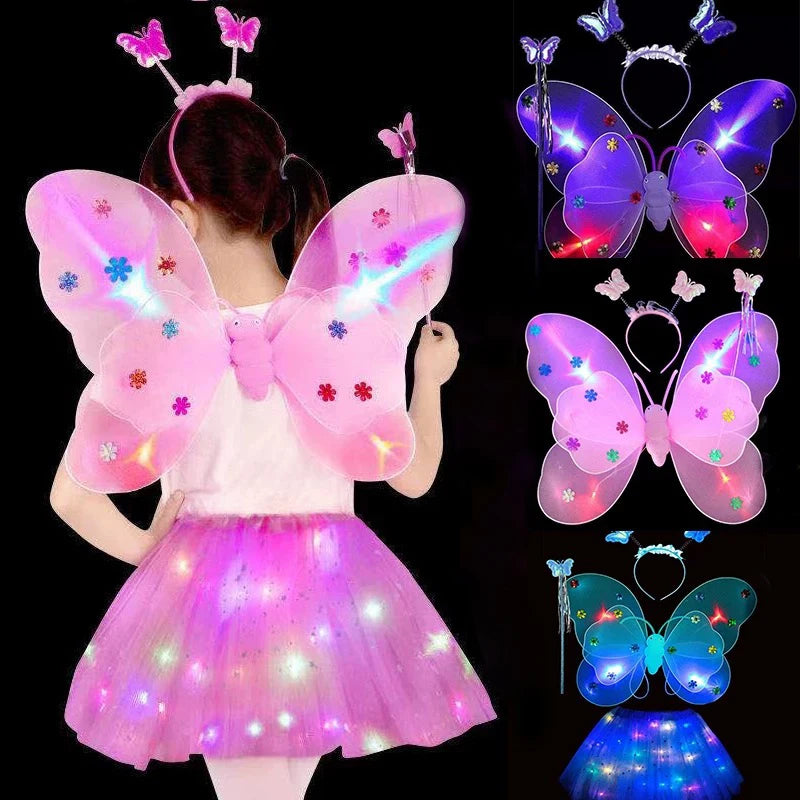Kids Butterfly Headband Wings Cute Party Props with Fairy Wand Glitter Butterfly Dressing Up Fairy Wing Cosplay Costume