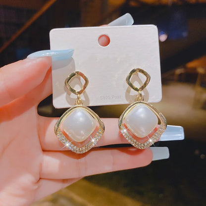 1Pair Korean Style Long Imitation Pearl Tassel Dangle Earrings For Women Trendy Full Crystal Fringe Drop Earring Vintage Jewelry