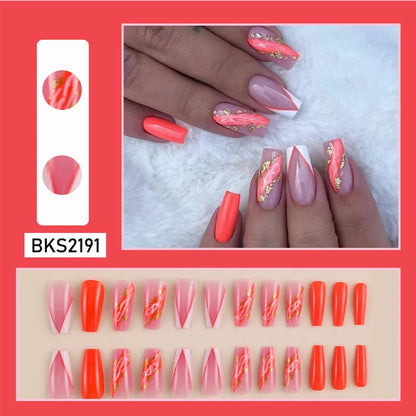 Wholesale Price Press On Nails Ballerina Medium Coffin False Nails French Tip Nails Manicure Stick On Nails Acrylic Fake Nails