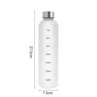 1L Water Bottle with Time Marker 32 OZ Fitness Sports Outdoor Travel Portable Leakproof Drinkware BPA Free Frosted Drink Bottles