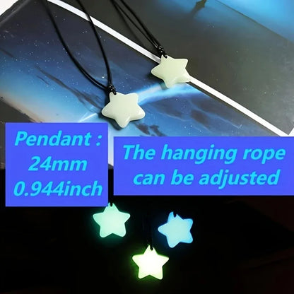 Glow-in-the-Dark Star Lucky Jade Pendant Necklace Set Adjustable Rope Sporty/Cute Style for Outdoor Adventures & Music Festivals