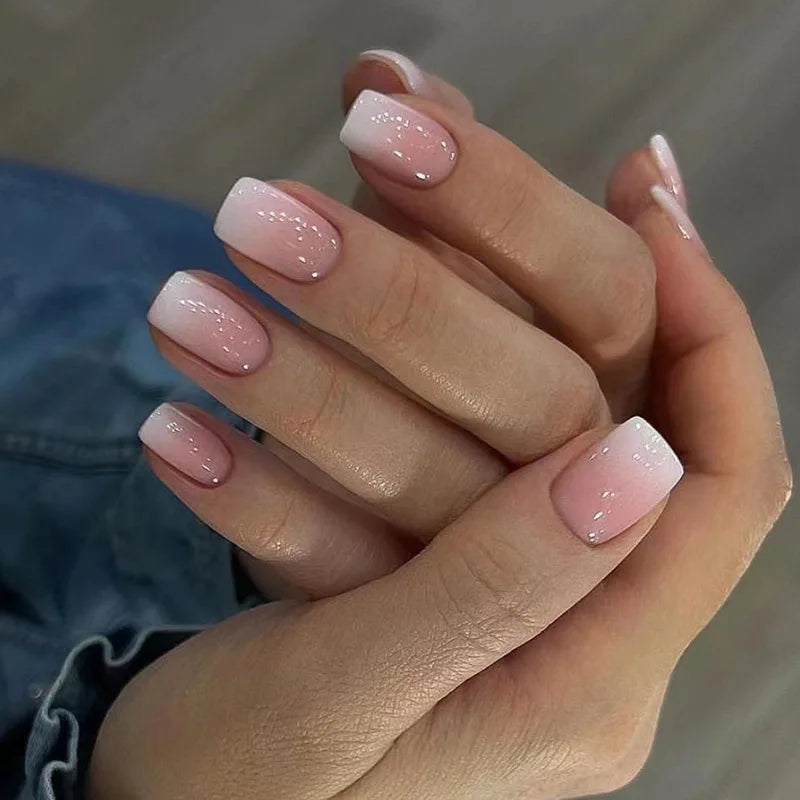 24Pcs Ballerina Fake Nails with Glue Solid Color Acrylic Press on Nails Glossy Gradient Full Cover Wearable Nail Manicure Tips