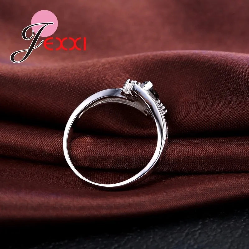 925 Sterling Silver Jewelry Black Agate White Zircon Stone Wedding Band Ring for Women Hot Selling Promise Bijoux