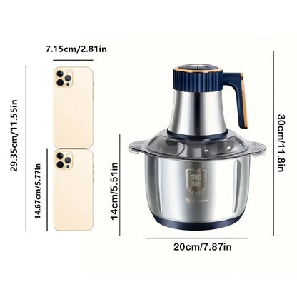 5L Stainless Steel Food Processor with 6-Blade System - Fast Meat Mincer & Vegetable Chopper, 5 Speeds（European Plug ）