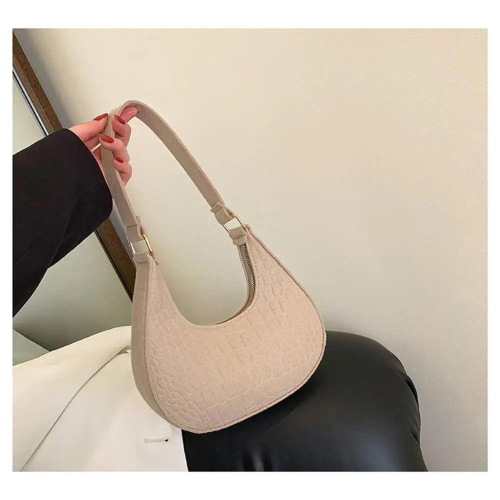 Fashion Women Chain Shoulder Underarm Bags Felt Pu Leather Simple Solid Color Casual Handbags Female Pouch Tote Crossbody Bag
