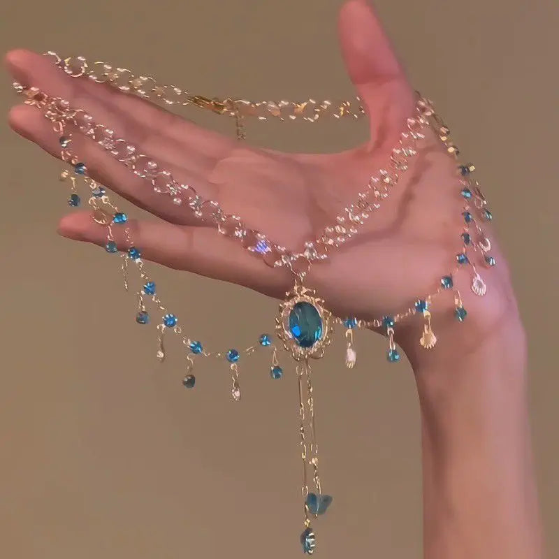 Multi-layered Copper Alloy Crystal Necklace Women Hanfu Accessories Sexy Golden Collarbone Necklace Birthday Gift For Women