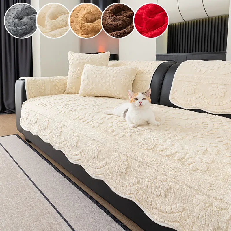 1PC-Modern plush sofa cushion, autumn and winter thick warm sofa cover, simple and high-end cushion, non slip cover cloth