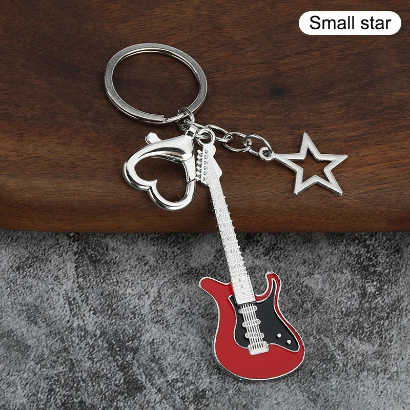 1Piece Y2K Guitar Cat Key Chain For Men Women Pentagram Bow Pendant Fashion Rock Punk Bag Accessories Gift
