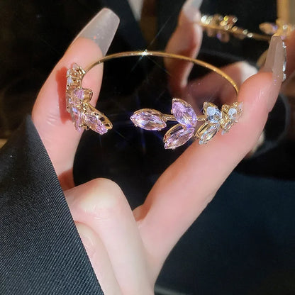 Exquisite Simple Leaf Open Bracelets Elegant Fashion Butterfly Sweet Bracelet Women Light Luxury Sparkle Jewelry