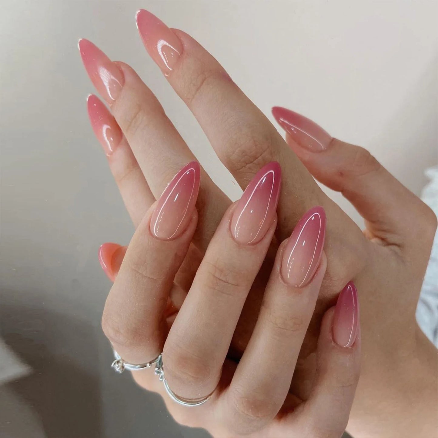 24PCS stiletto false nail tips Mid-length Gradients press on nails wearable full cover fashion false fingernails patch for girls