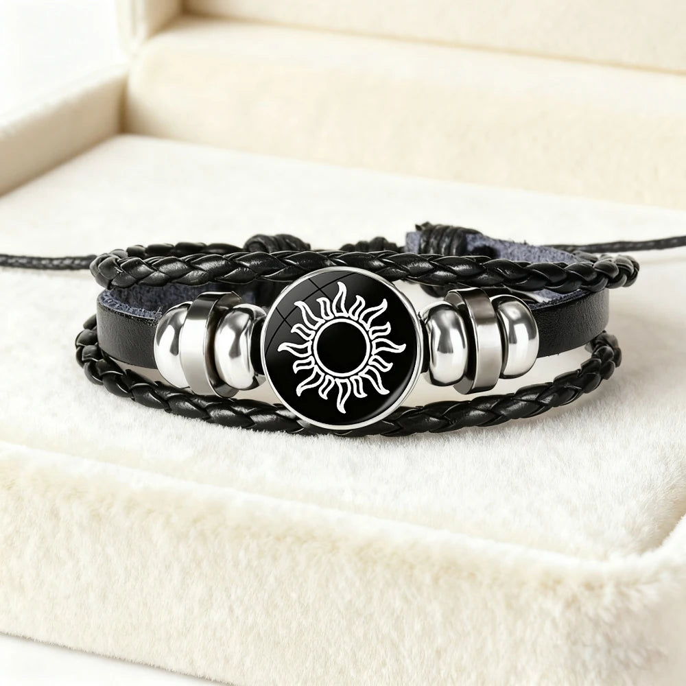 Charm Luminous Sun Moon Lover Leather Bracelet Vintage Punk Multi layer Beaded Weaving Bracelet Couple Gift