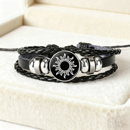 Charm Luminous Sun Moon Lover Leather Bracelet Vintage Punk Multi layer Beaded Weaving Bracelet Couple Gift