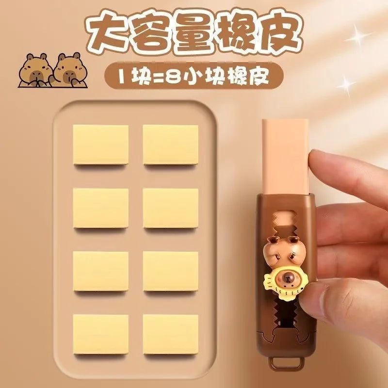 Kawai Stationery Capibara Eraser for Primary School Students Special Chip Free Clean Correction Push Pull Office School Supplies