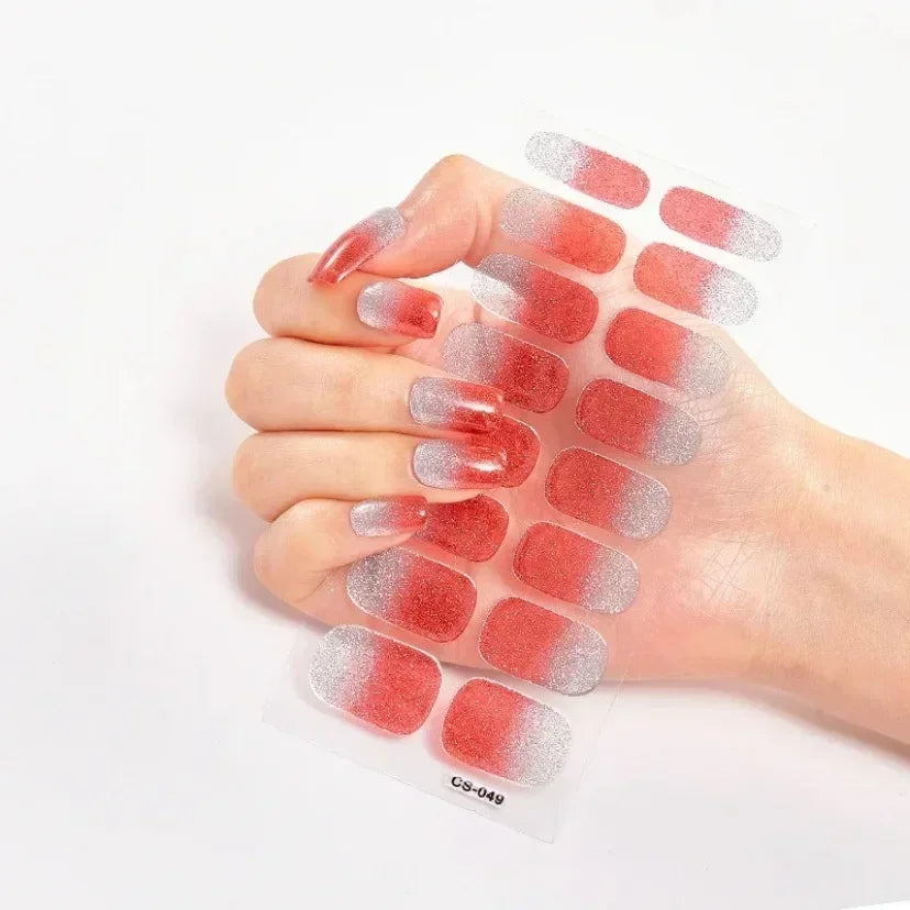 Semi Cured Gel Nail Sticker Pure Color UV LED Lamp Covered Waterproof Full Adhesive Long Self Nail Decals Manicure Lasting