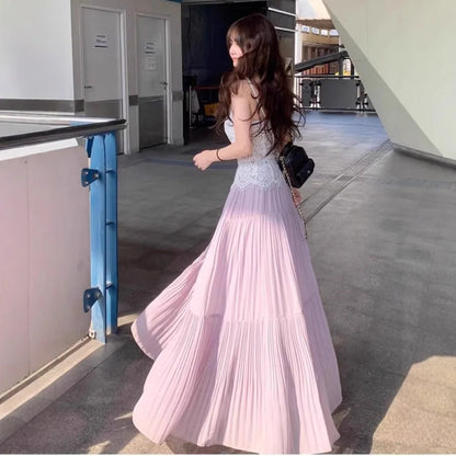 Sweet Purple Pleated High Waist A- Line Long Skirt Women's Fashion Spring Summer New Style Slimming Hip Covering Half-length S..