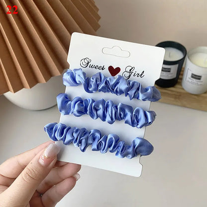 3/6Pcs/Set Silk Hair Scrunchies Elastic Hair Bands Women Elegant Headwear Hair Ties Ponytail Holder Sweet Hair Rope Rubber Bands