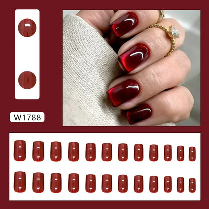 Caramel Flower 24 Pcs Press on Nails Pink Gradient Fake Nails Glossy Artificial Finger Manicure Reusable False Nails for Women