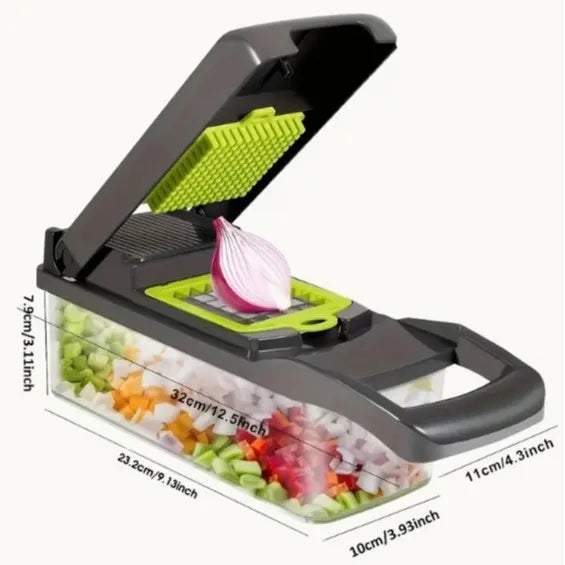 Vegetable Chopper Dicer Set Effortless Onion Tomato Cutter Lemon Squeezer 13 Blades BPA-Free Container Grey Kitchen Essential