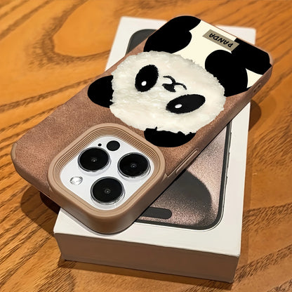 Panda Doll Imitation Leather Phone Case For iPhone 17 Pro Max 16 Plus 15 14 13 12 11 XS X XR 17 Air Shockproof Soft Bumper Cover