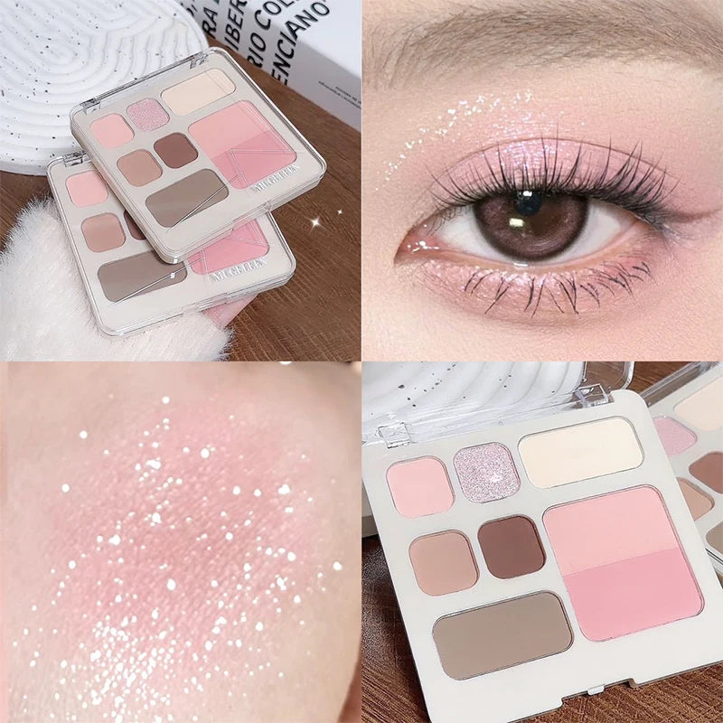 8 Color Pink Brown Eyeshadow Blush Palette Matte Beige Highlighter Gray Earth Tone Contour Cheek Rouge Multifunctional Cosmetic