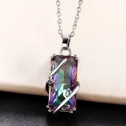 2026 Multicolored Rectangular Stone Ring/Necklace Set Novel Design Anniversary Party Women Jewelry Factory Direct Selling