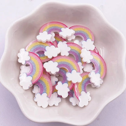 20PCS Colorful Lovely Glitter Mini Cloud Rainbow Flatback Acrylic Sheet Miniature Pattern Applique DIY Scrapbook Home Decor Art