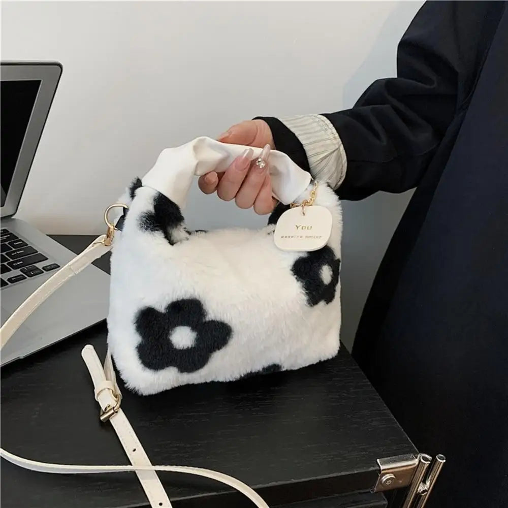 Women's Crossbody Pumpkin Plush Bag Cute Tote Bags Autumn Winter Fashion Solid Color Handbag Travel Shoulder Bags