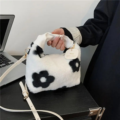 Women's Crossbody Pumpkin Plush Bag Cute Tote Bags Autumn Winter Fashion Solid Color Handbag Travel Shoulder Bags
