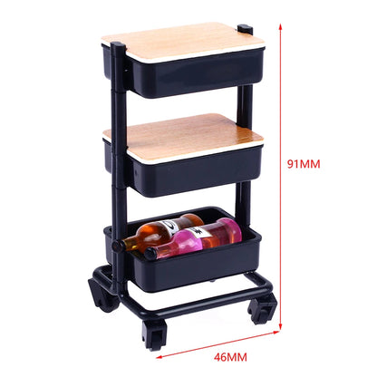 Storage Display Shelf Bookshelf Furniture Model Decor Toy 1Set 1:12  Dollhouse Miniature Trolley Dining Cart with Wheels