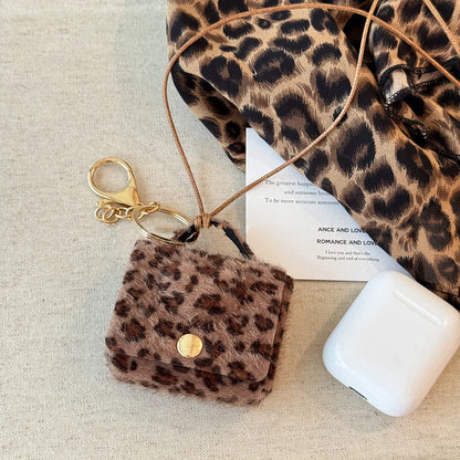 Retro Cute Small Leopard Print Leather Bag Pendant Necklaces for Women Sweater Long Rope Chain Neck Hanging Jewelry Accessory C