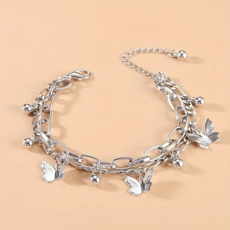 Double-Layer Heart Pendant Bracelet Simple Stylish Personalized Metal Multi-Layer Jewelry Accessory