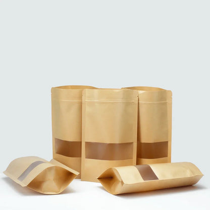 20/50pcs Kraft Paper Zip Lock Bags with Clear Window Reusable Packing Stand Up Gift Dried Food Fruit Tea Self Sealing Pouches
