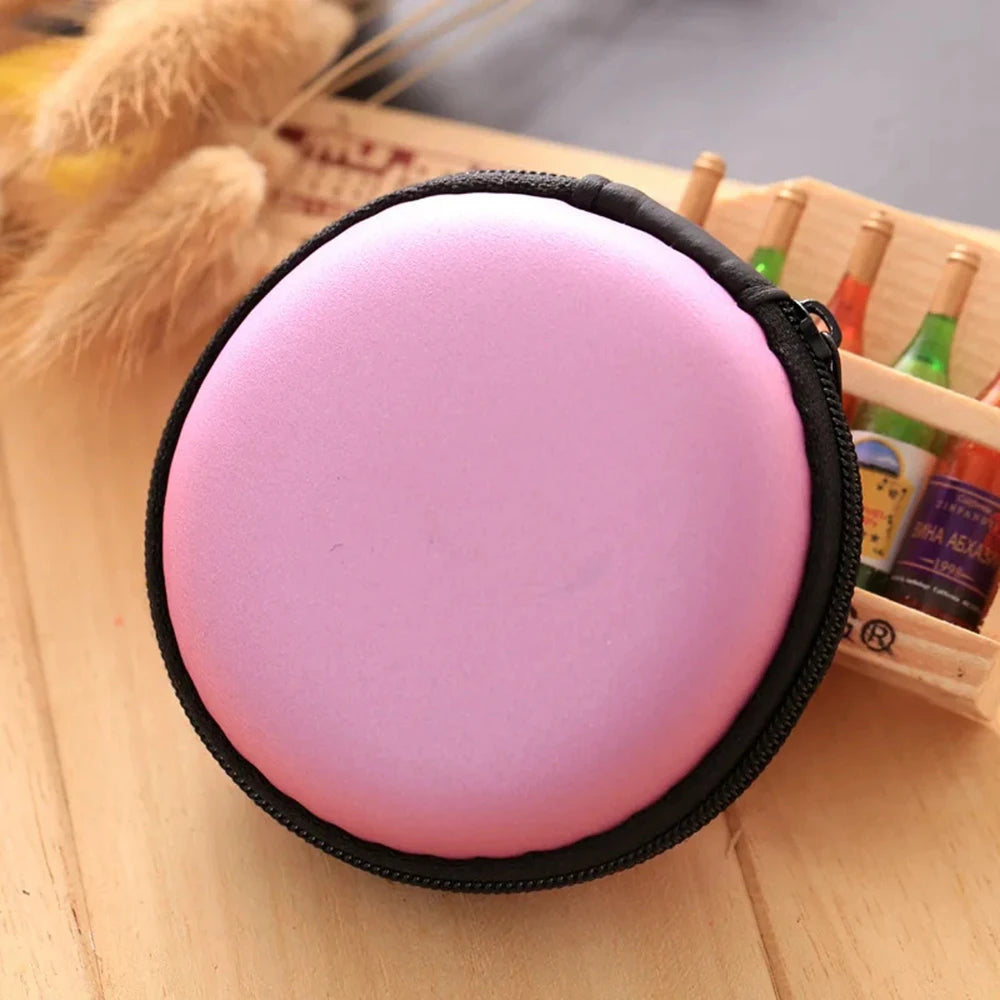 Headphone Storage Bag Diameter 8CM Round Headphone Organizer Storage Box with Partition Coin USB Flash Drive Cable Storage Case