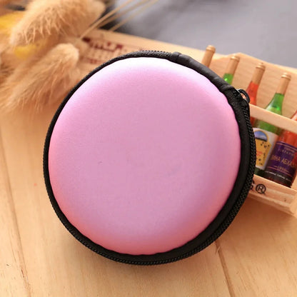 Headphone Storage Bag Diameter 8CM Round Headphone Organizer Storage Box with Partition Coin USB Flash Drive Cable Storage Case