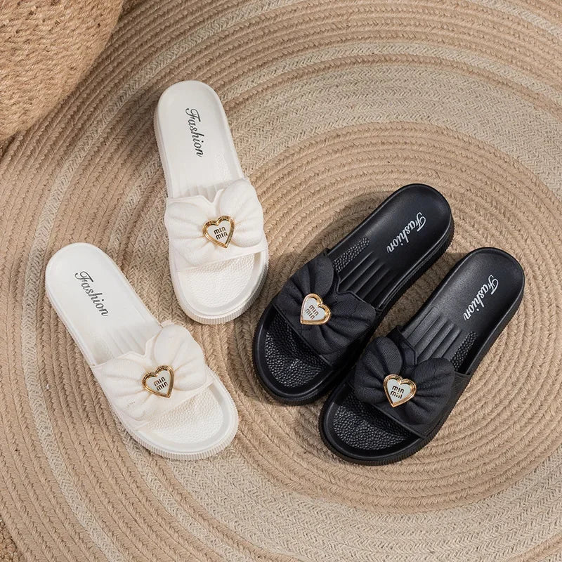 Summer Women Slippers Soft Outdoor Beach Sandals Home Love Bow Flip Flops Platform Non Slip Thick Sole Indoor Non Slip Slipper
