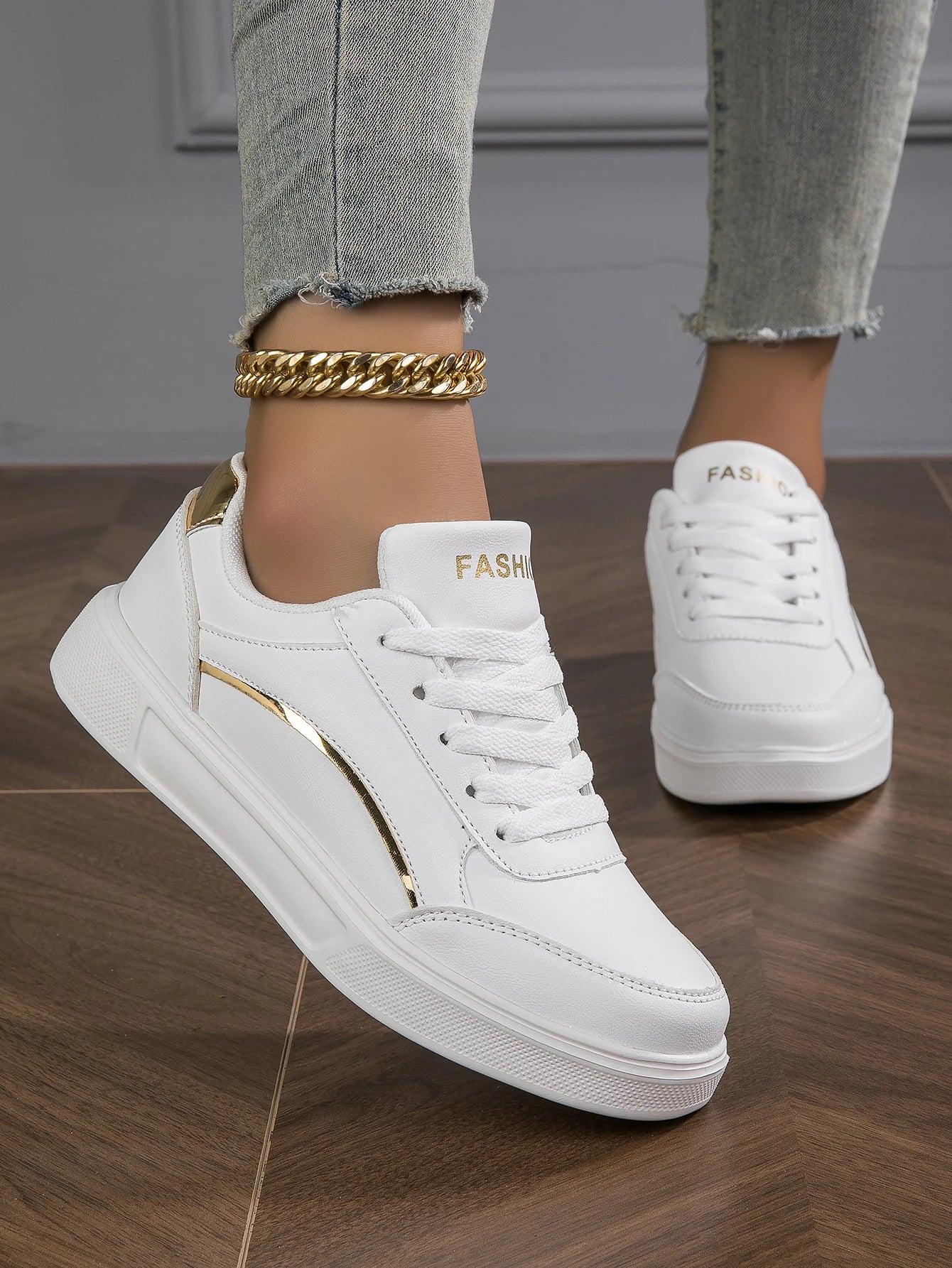 Baasploa Women Casual Sneakers Leather Platform Sneakers for Women Classics Comfort Skateboarding Shoes Non-Slip
