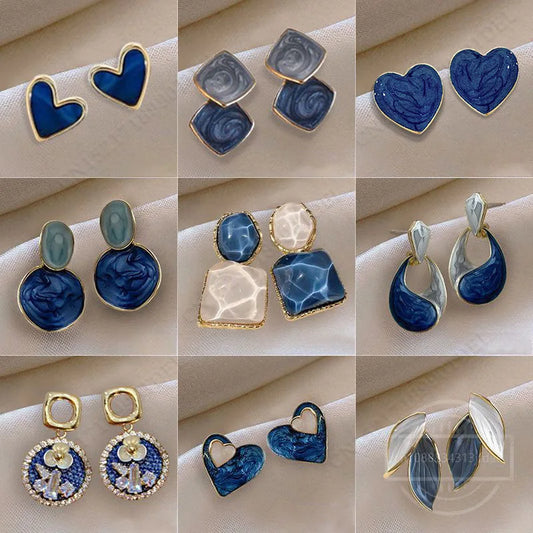 Fashion Vintage Resin Geometric Drop Earrings for Women Charms Elegant Irregular Blue Pendant Earrings Jewelry Party Gifts