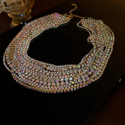 Luxury Colorful Crystal Chokers Necklaces for Women Multilayer Gold Color Chain Rhinestone Necklaces Statements Jewelry