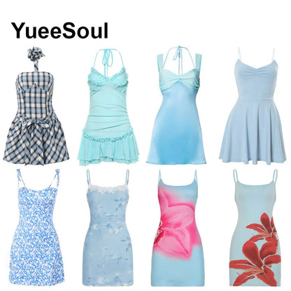 Blue Mini Dress Summer Sleeveless Slim Sexy Women Dresses 2025 New Sweet Cute Evening Party Casual High Street Y2K Dress