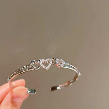 New Fashion Luxury Sweet Bow Zircon Silver Color Copper Open Bracelets for Women Shiny Full of Rhinestone Jewelry Party Gift