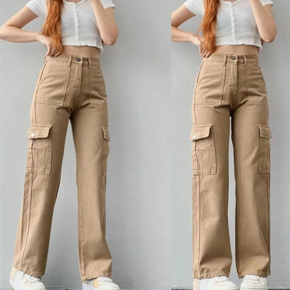 Women Vintage Cargo Pants Streetwear New Y2K Techwear Korean Harajuku Parachute Pants Beige Sweatpants Wide Leg Joggers Trousers