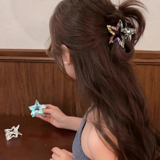 Colorful Hollow Five-Pointed Star Shark Clip Simple Transparent Hairpin Sweet Temperament Girls Hairpin Hair Accessories