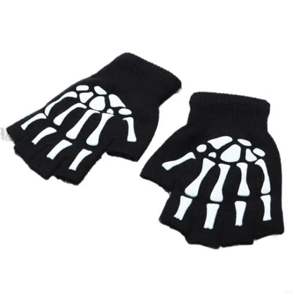 Warm Thermal Gloves Thick Stylish Mitten Gloves Half Finger Halloween Handwear Stylish Skeleton Gloves for Girl Women