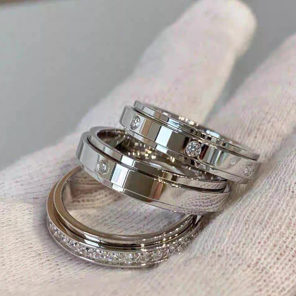 ZAKOL Single Row Square Zircon Rotating Ring for Women Shiny Crystal CZ Starry Couple Rings Aesthetic Creative Jewelry Gift