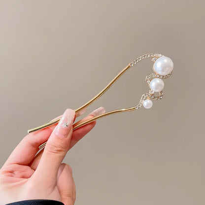 Metal U-Shaped Hair Sticks Combs Pearl Tassel Hair Fork Hair Clip Hairpins Women Girl Hair Accessories Ornament Styling Tool